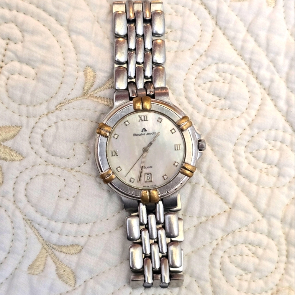 Vintage Maurice Lacroix Calypso Mother of Pearl Men's Wristwatch Diamond 37mm